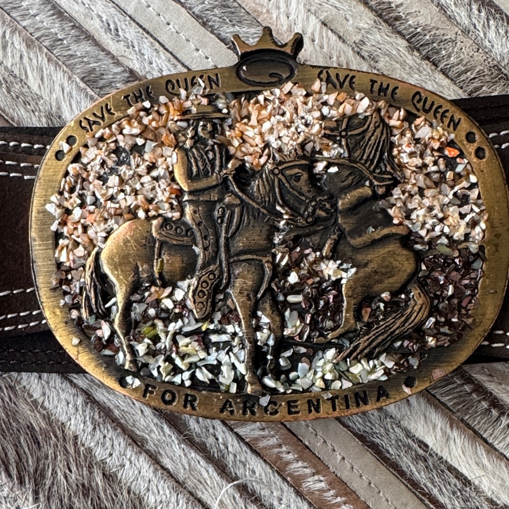 Vintage Save The Queen Brown leather Belt with Ornate Gold Buckle - Picture 2 of 7